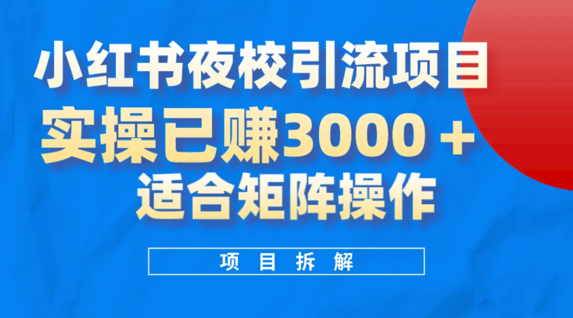 小红书夜校引流变现项目：揭秘实操日收入不断攀升 的矩阵放大操作-网赚项目