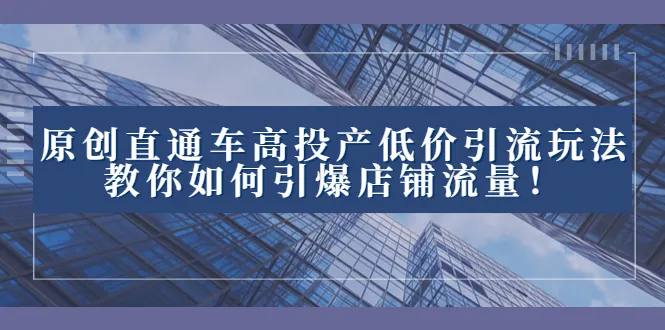 掌握直通车高投产低价引流玩法，引爆店铺流量的必备技巧！-网赚项目