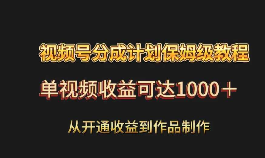 打造赚不赔的视频号分成计划：从开通到作品制作，每个视频增收超更多元！-网赚项目