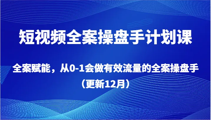 短视频全案操盘手计划课：打造*万IP流量，掌握变现秘诀