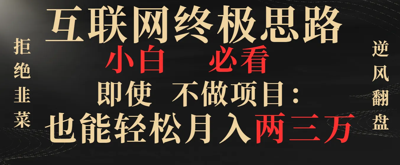 揭秘互联网赚钱的终极思路：小白必看，月增收两三万不是梦！-网赚项目