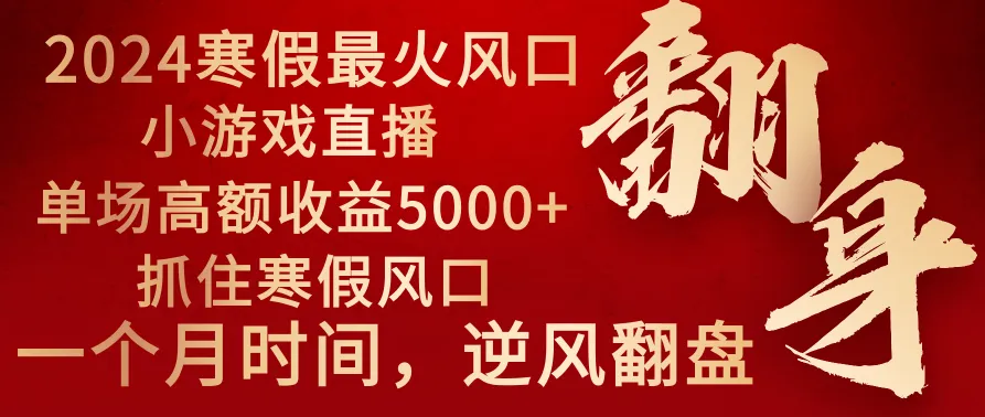 2024年最赚钱的寒假项目揭秘：小游戏直播赛道暴利奥秘解析！-网赚项目