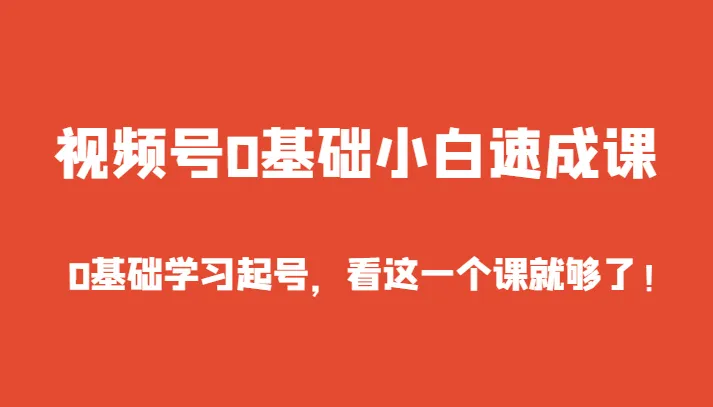 视频号0基础小白速成课：从新手到高手，一课搞定视频号赚钱秘籍！-网赚项目