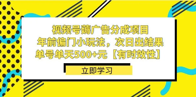 挖掘视频号广告分成的独特玩法，揭秘次日500 元增收，年前金融生财经验分享-网赚项目