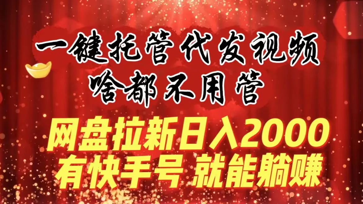 网盘拉新变现秘籍：一键托管视频，躺赚日收入更多 ，快手号也能成为赚钱利器！-网赚项目