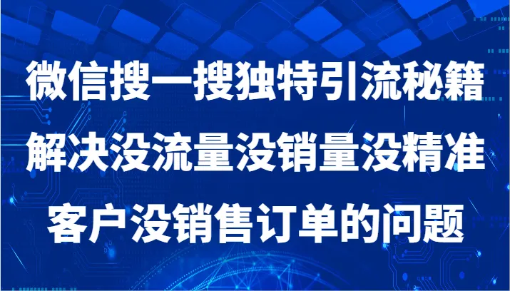 微信搜一搜引流秘籍：打造私域流量池，轻松解决流量、销量难题！-网赚项目