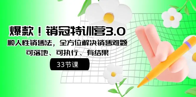 销冠特训营3.0：顺人性销售法全解密，科学高效赚钱攻略揭秘！-网赚项目