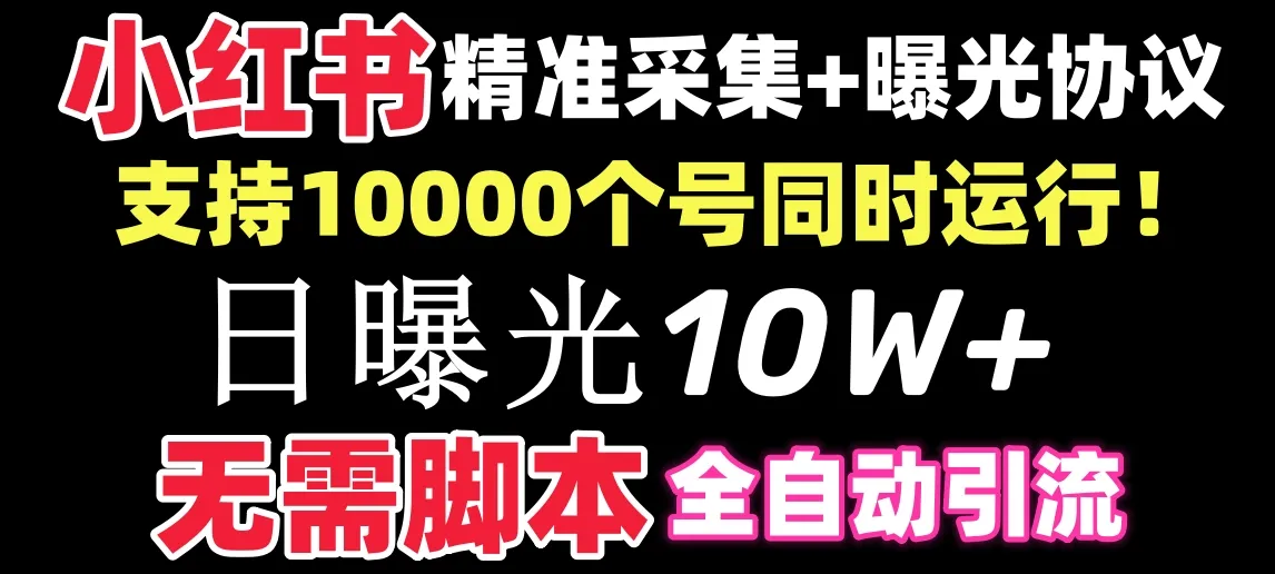 小红书全自动采集 引流协议一体版！无需手机，支持10000账号同时运行-网赚项目