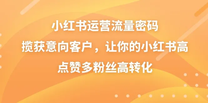 小红书运营流量密码：揽获意向客户，打造高点赞高转化账号-网赚项目