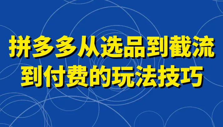 掌握拼多多截流自然流量玩法，高投产与强付费技巧-网赚项目