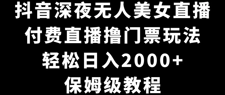 抖音深夜无人美女直播，付费直播撸门票玩法，轻松日收入不断攀升 ，保姆级教程-网赚项目