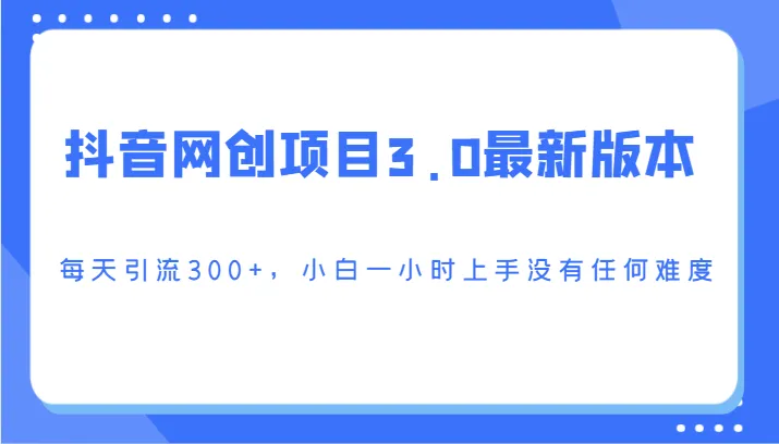 抖音网创项目3.0版：小白一小时上手，每天引流300 ，无难度赚钱秘籍-网赚项目