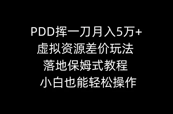 挥一刀月收入更多万 ：PDD虚拟资源玩法揭秘，保姆式教程让小白轻松赚钱-网赚项目