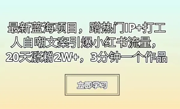 揭秘最新蓝海项目：蹭热门IP 自嘲文案，20天涨粉2W ！-网赚项目