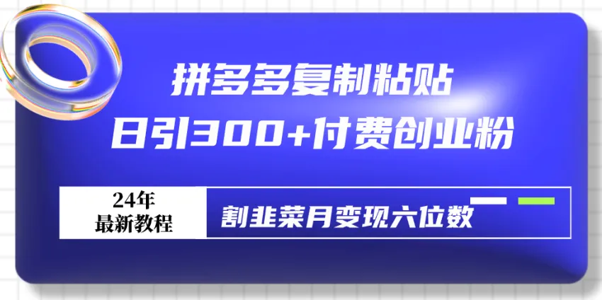 拼多多复制粘贴日引300 付费创业粉，割韭菜月变现六位数最新教程！