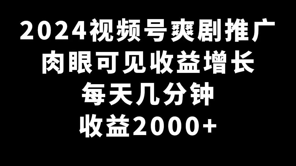 2024视频号爽剧推广：解锁每天几分钟轻松赚更多的秘密-网赚项目