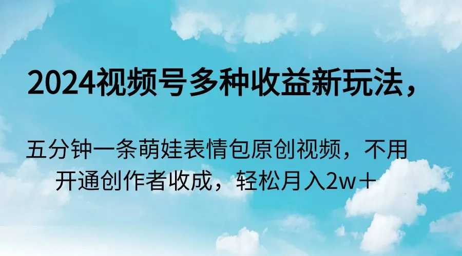 探索2024年视频号多元收益新趋势：萌娃表情包视频创作全攻略-网赚项目