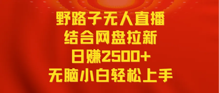 无人直播野路子结合网盘拉新，日收入不断攀升 多平台变现，小白无脑轻松上手操作