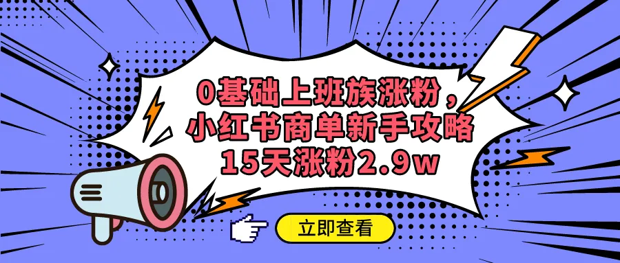 小红书商单攻略：0基础上班族15天涨粉2.9W，新手必备技巧曝光！-网赚项目