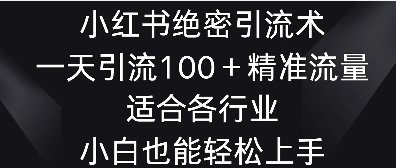 小红书引流攻略：轻松获取百余精准流量，行业通用，新手易上手！-网赚项目