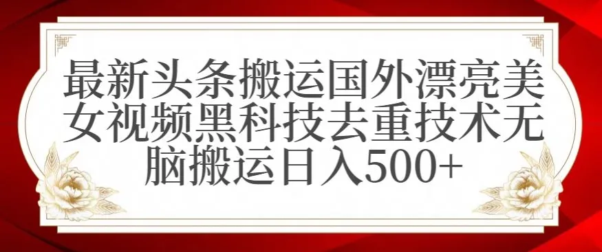 最新头条搬运国外漂亮美女视频黑科技去重技术无脑搬运日收入不断攀升 【揭秘】-网赚项目