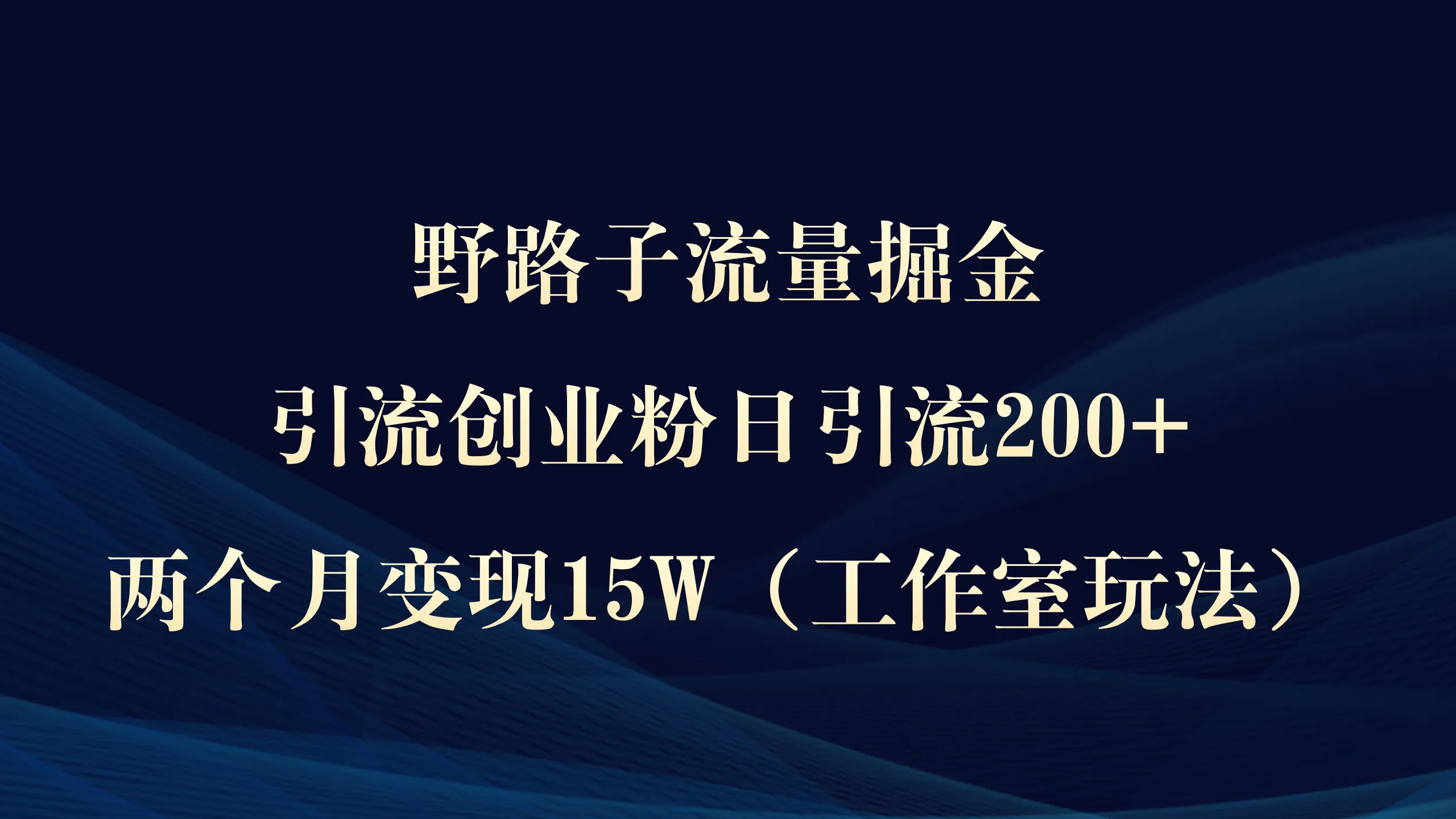 创业者必读：野路子引流玩法解析，两个月变现更多，引流日收入更多 ！-网赚项目