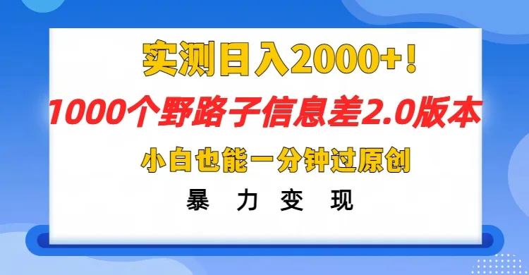 解锁抖音创业新思路：1000个野路子信息差2.0版本详解-网赚项目