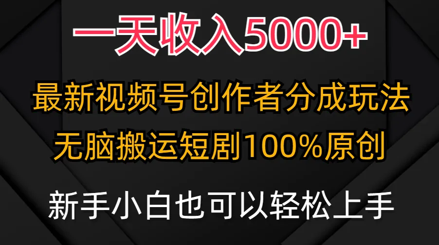 开启你的视频创作之旅：一天更多收入收入，视频号创作者分成计划揭秘！-网赚项目