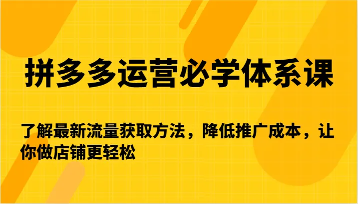 拼多多运营必学体系课：最新流量获取方法解析，降低推广成本，轻松打造店铺利润增长引擎-网赚项目