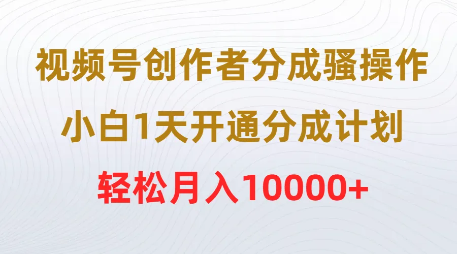 视频号创作者分成攻略：1天开通分成计划，轻松月收入更多 ！-网赚项目