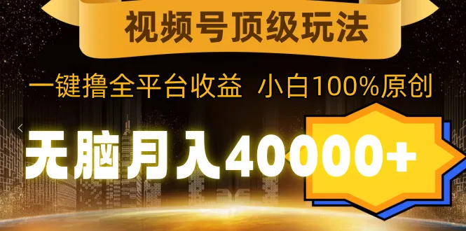 视频号无脑月收入更多 ：顶级玩法一键撸全平台收益，纯小白也能100%原创-网赚项目