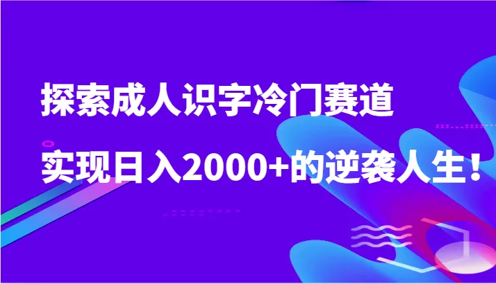 探索成人识字冷门赛道，实现日收入不断攀升 的逆袭人生！-网赚项目