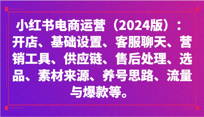 小红书电商运营指南：开店技巧、供应链策略与爆款流量攻略-网赚项目