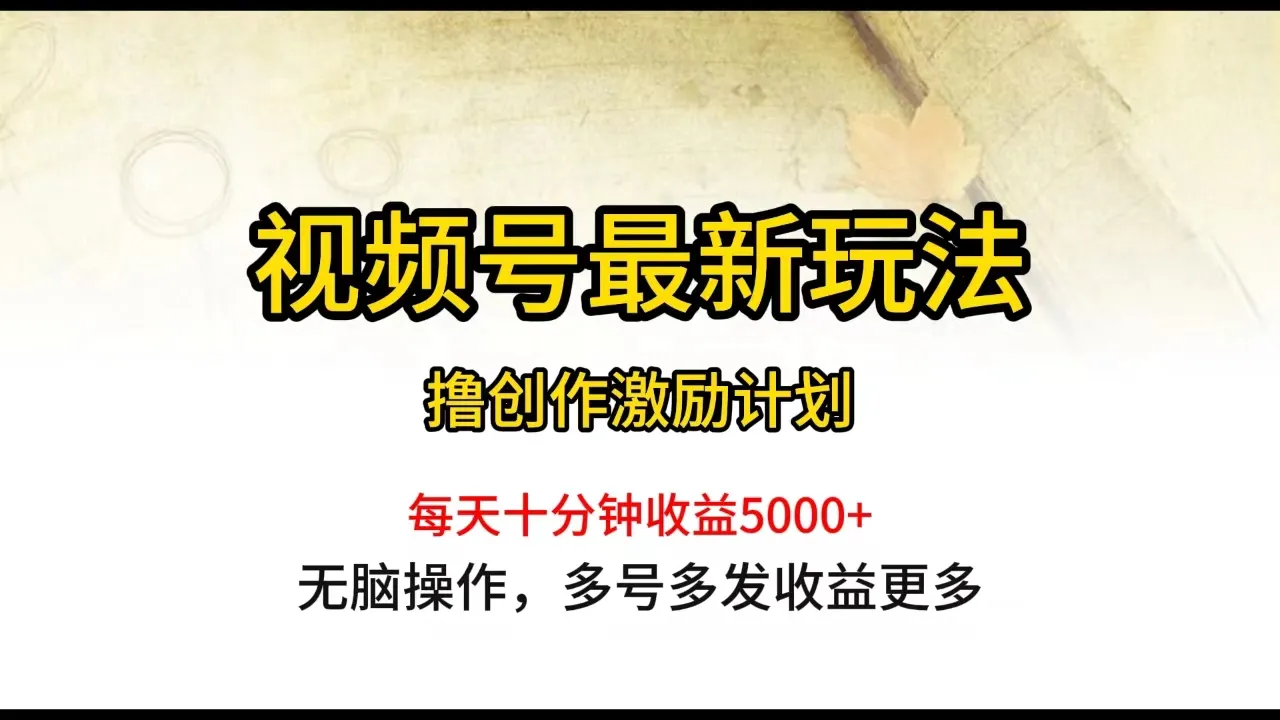 视频号新玩法揭秘：每日一小时轻松月收入更多 ！-网赚项目