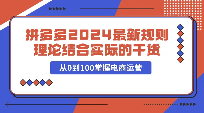 拼多多2024年新规实操干货，电商运营从零到百完全掌握-网赚项目