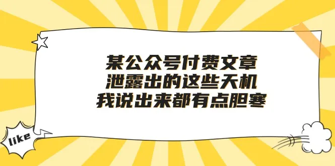 探秘未公开的情报：深度剖析《泄露出的这些天机，我说出来都有点胆寒》-网赚项目