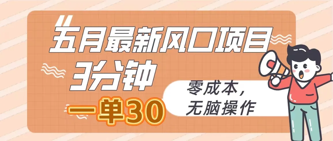 五月风口项目：3分钟轻松增收，低成本，简单易学-网赚项目